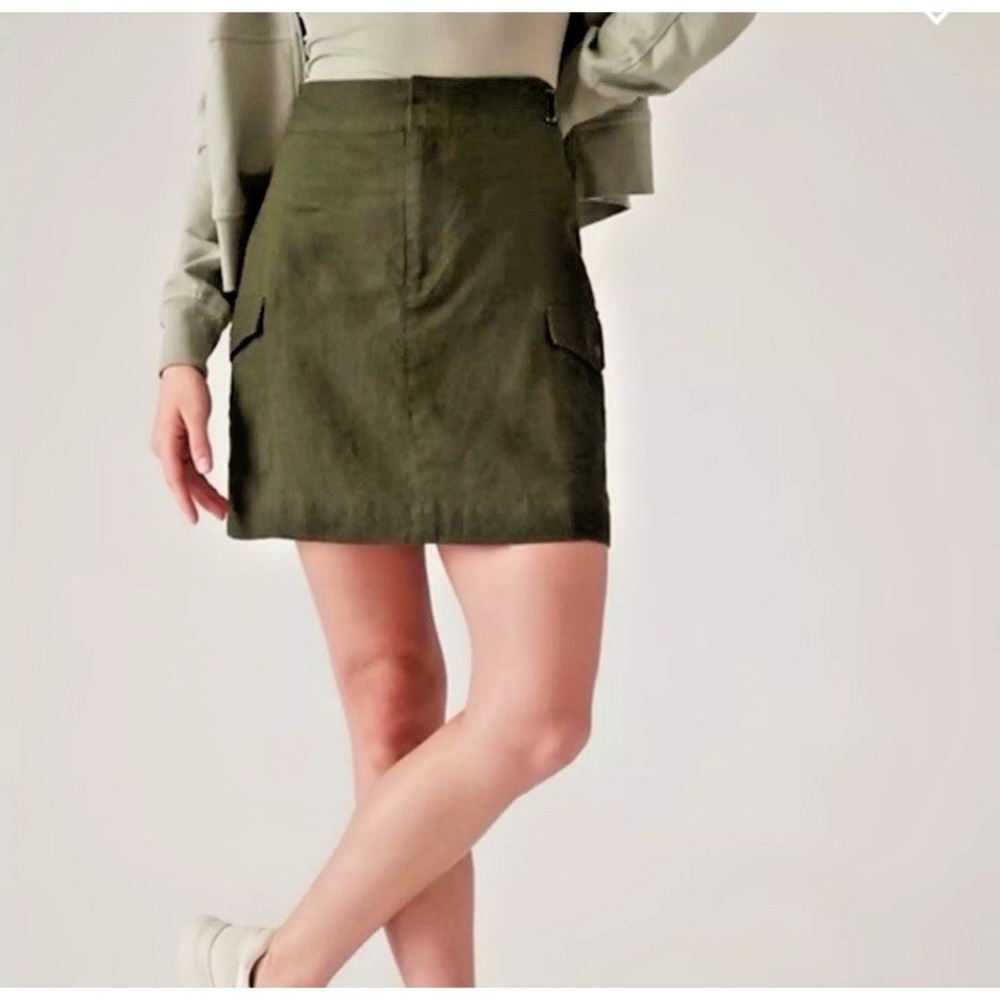 Athleta Women Sze 12 Voyager Linen Skirt Essential Cargo Pocket Green NWT 586875